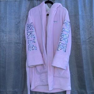 PINK Sherpa Hooded Robe with sequins size: XS/S